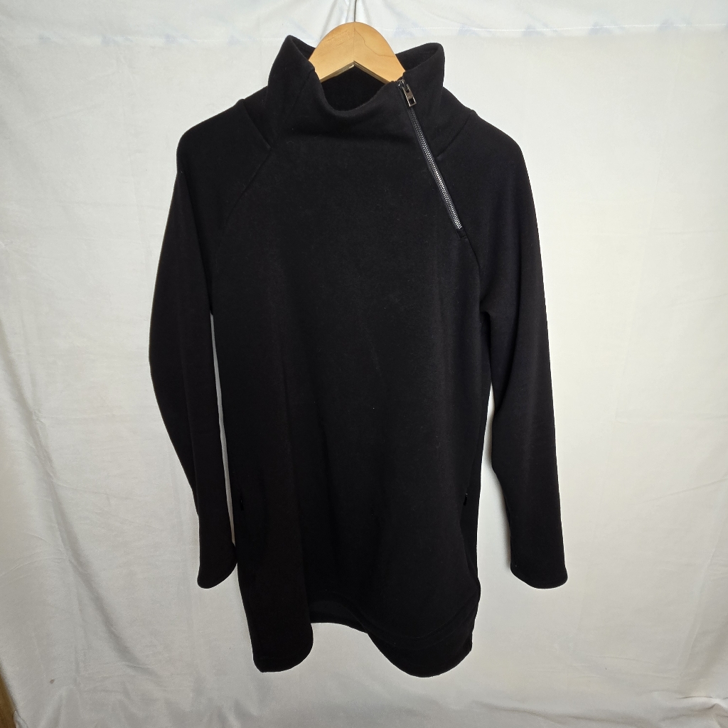 Athleta Cozy Karma Asym Pullover Sweatshirt Black Women's Size Medium
